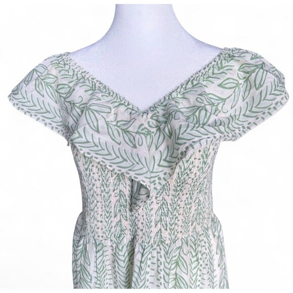 Sail to Sable x Palm Beach Lately Pistachio Leaf Midi Dress Smocked Bodice Sz M - Picture 4 of 16